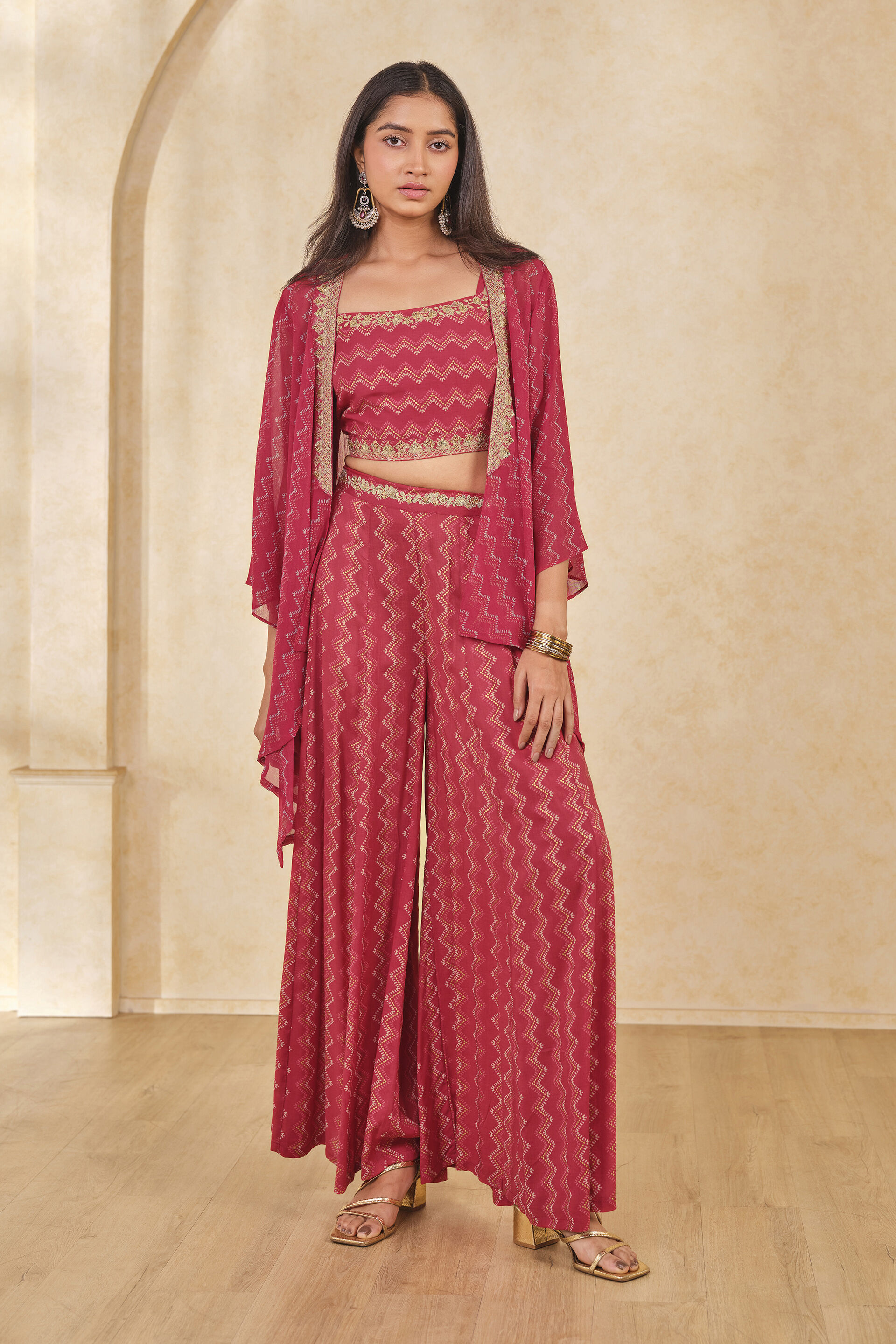 Bijlee Co-ord Set, Red, image 2